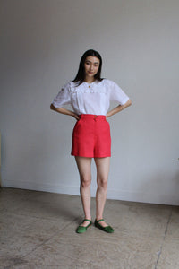 1980s Punch Red Linen Shorts