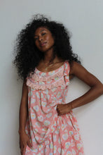Load image into Gallery viewer, 1970s Heart Print Ruffle Maxi Dress