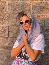 Load image into Gallery viewer, Calico Bonnet - Blue w/ Turquoise Feedsack