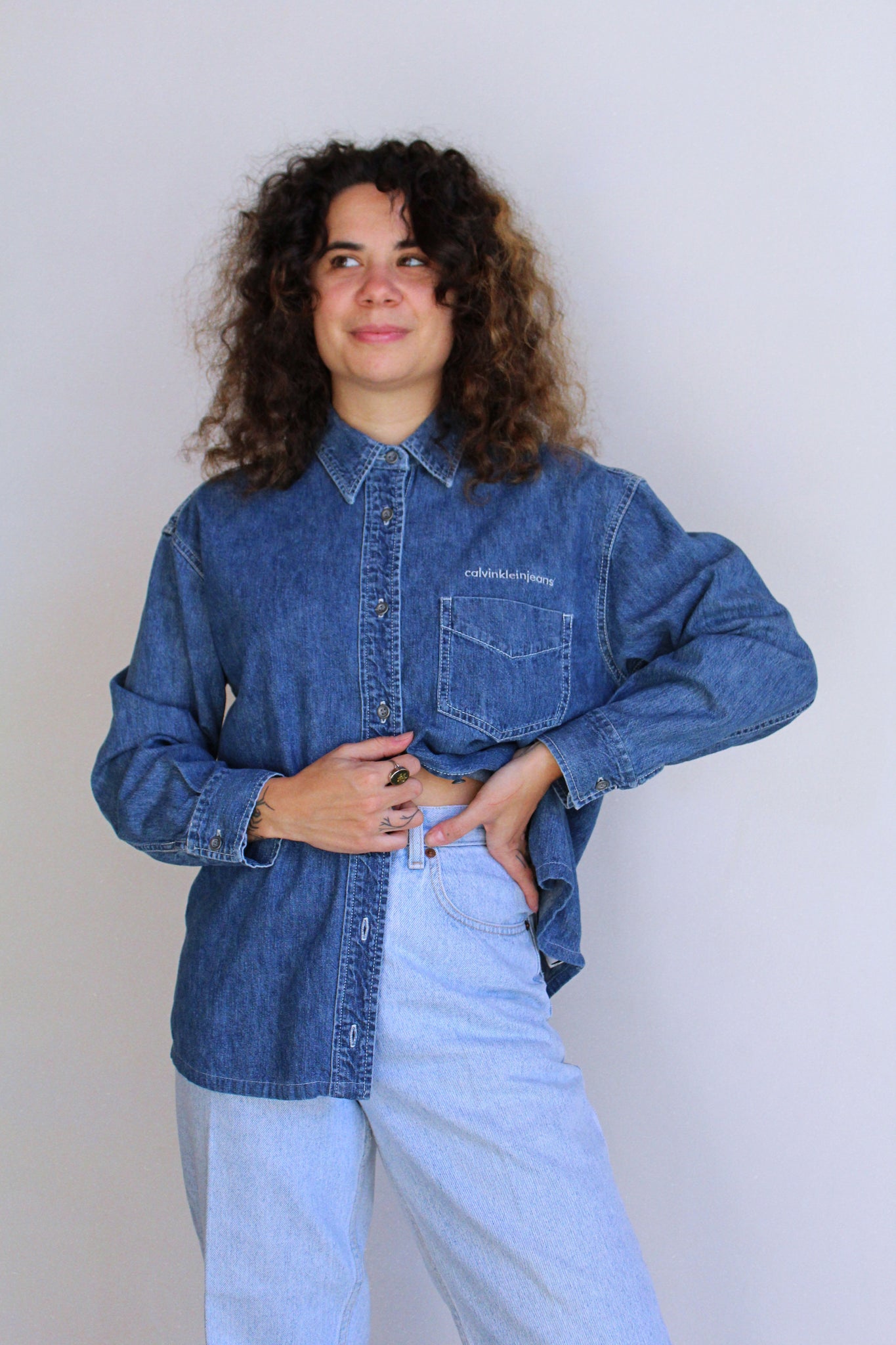 1990s Calvin Klein Denim Button Shirt Women