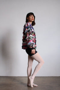 Paula Sweet Muslin Mink Art to Wear Black Floral Cotton Cardigan Sweater