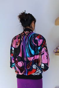 1980s Ladies Abstract Faces Bomber Jacket