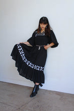 Load image into Gallery viewer, 1970s Black &amp; White Appliqué Gauze Dress w/ Ballon Sleeves