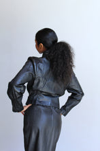 Load image into Gallery viewer, 1980s Puff Collar Black Leather Jacket