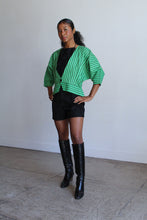 Load image into Gallery viewer, 1980s Green Striped Open Peplum Jacket