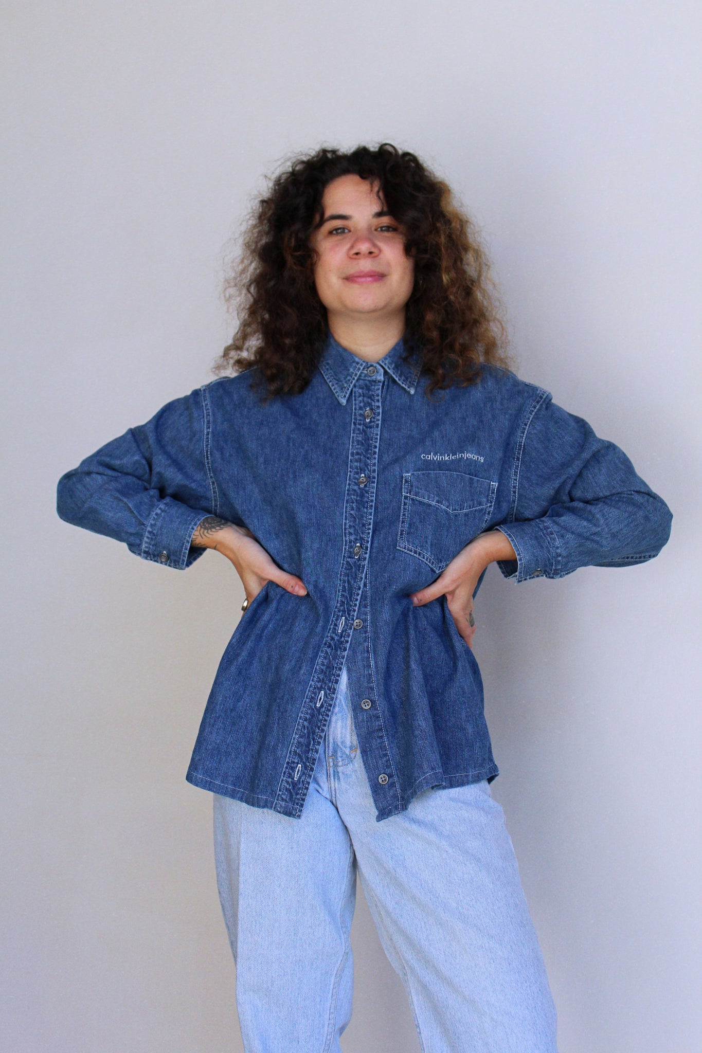 1990s Calvin Klein Denim Button Down Shirt 3 Women