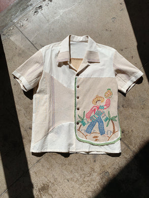 Peacock Embroidered Linen Fringe Shirt