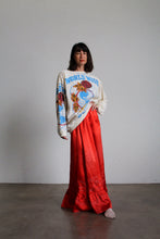 Load image into Gallery viewer, Antique Red Silk Satin Metallic Embroidered Floor Length Shoestring Skirt