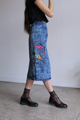 Acid Wash Leather Appliqué Skirt