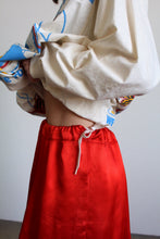 Load image into Gallery viewer, Antique Red Silk Satin Metallic Embroidered Floor Length Shoestring Skirt
