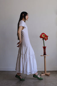 1980s White Lace Jersey Knit Dress