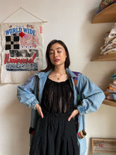 Load image into Gallery viewer, 1980s Hooded Patchwork Denim &amp; Suede Color Block Jacket