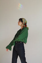 Load image into Gallery viewer, 1980s Green Silk Ruffle Blouse