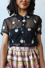 Load image into Gallery viewer, 1990s Black Sheer Embroidered Button Up Blouse