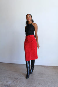 1980s Red Suede Pencil Skirt