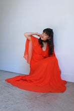 Load image into Gallery viewer, 1970s Orange Silk Chiffon Capelet Maxi Dress
