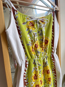 Chartreuse Floral Tablecloth Jumpsuit ~ Medium US 8-10
