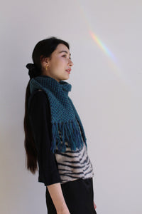 Vintage Turquoise Blue Fringe Scarf