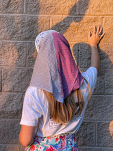 Load image into Gallery viewer, Patchwork Bonnet - Purple w/ Blue Feedsack