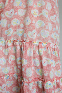 1970s Heart Print Ruffle Maxi Dress