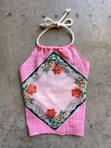 Hankie Halter Top Pink Gauze - Green Rose | Small