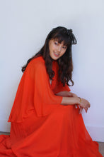 Load image into Gallery viewer, 1970s Orange Silk Chiffon Capelet Maxi Dress