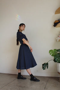 1980s Navy Blue Linen Skirt Set