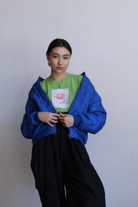 1980s Electric Blue Silk Quilted Bomber Jacket