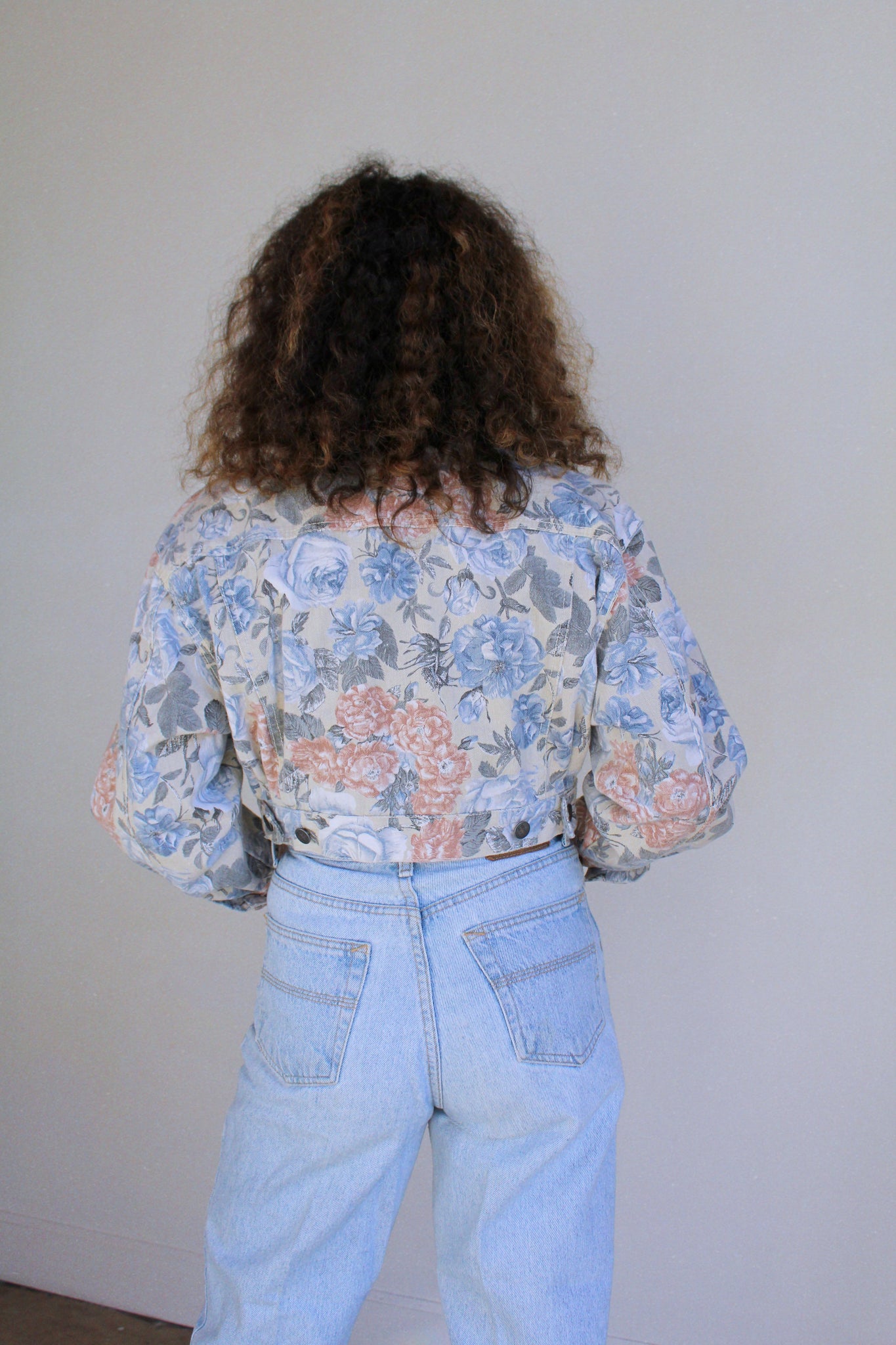 Blue Floral Denim Crop Jacket