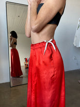 Load image into Gallery viewer, Antique Red Silk Satin Metallic Embroidered Floor Length Shoestring Skirt
