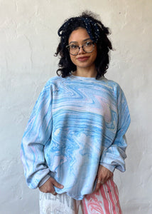 Vintage Blue Marble Tie Dye Raglan Sweatshirt