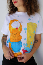 Load image into Gallery viewer, Vintage Garfield Hates Dishes Hand Drawn White Tee
