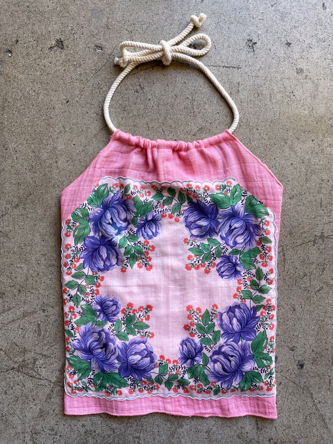Hankie Halter Top Pink Gauze - Scalloped Blue Rose | XL
