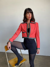 Load image into Gallery viewer, 1960s Black &amp; Red Grid Print Knit Cropped Jacket