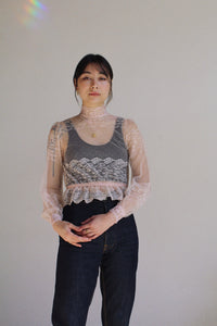 1970s Victorian Pink Lace Blouse