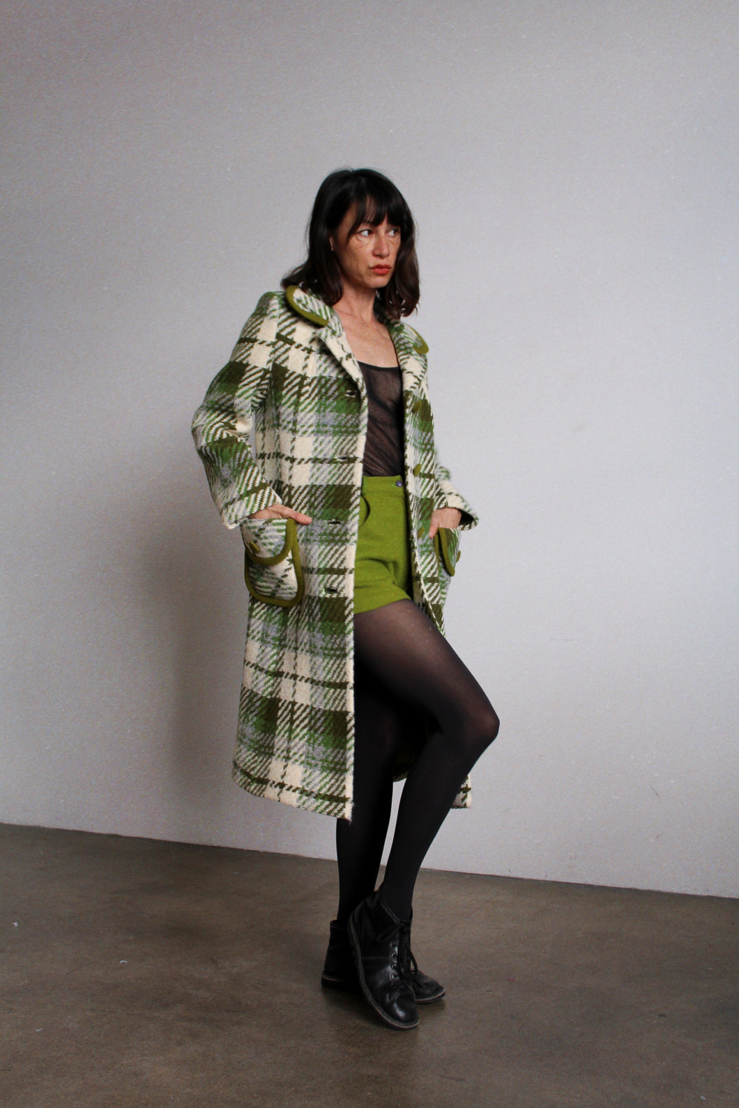 1960s Green Plaid Wool Coat