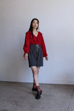 Load image into Gallery viewer, 1990s Red Silk Ruffle Collar Blouse 