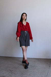1990s Red Silk Ruffle Collar Blouse 
