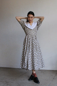1980s Tawny Brown Polka Dot Dress