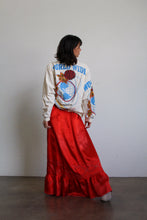 Load image into Gallery viewer, Antique Red Silk Satin Metallic Embroidered Floor Length Shoestring Skirt