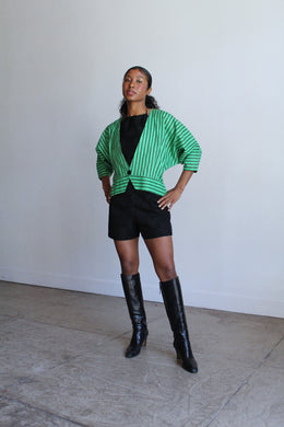 1980s Green Striped Open Peplum Jacket