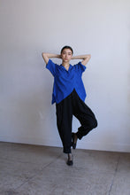 Load image into Gallery viewer, 1980s Blue Asymmetrical Polo Blouse