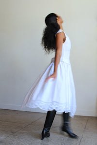 1980s White Irish Linen & Lace Cutout Dress