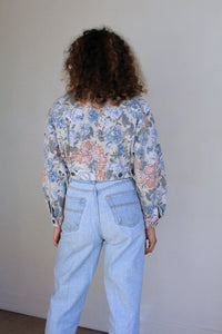 1990s Breaker Floral Cropped Jean Jacket