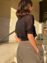 Load image into Gallery viewer, 1980s Black Lurex w/Red Stripes V-Neck Pullover Blouse