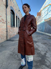 Load image into Gallery viewer, 1970s Chestnut Brown Leather Trench Coat