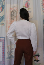 Load image into Gallery viewer, 1980s Oleg Cassini White Linen Cutwork Lace Blouse 