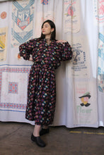 Load image into Gallery viewer, 1980s Black Silk Novelty Clock Print Jacket + Skirt Set