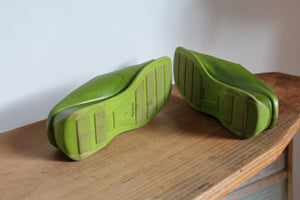 Y2K Lime Green Leather Wedge Slides - Size 8