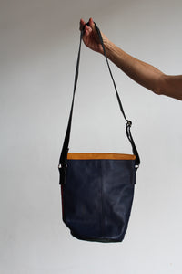 1980s Colorblock Leather Crossbody Bucket Bag